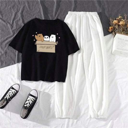 WHITE TROUSER-BLACK TEE FREE BEAR