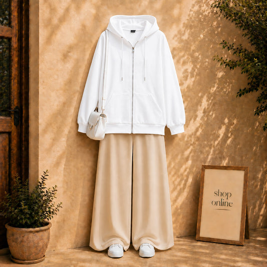 White Zipper with Beige Flapper