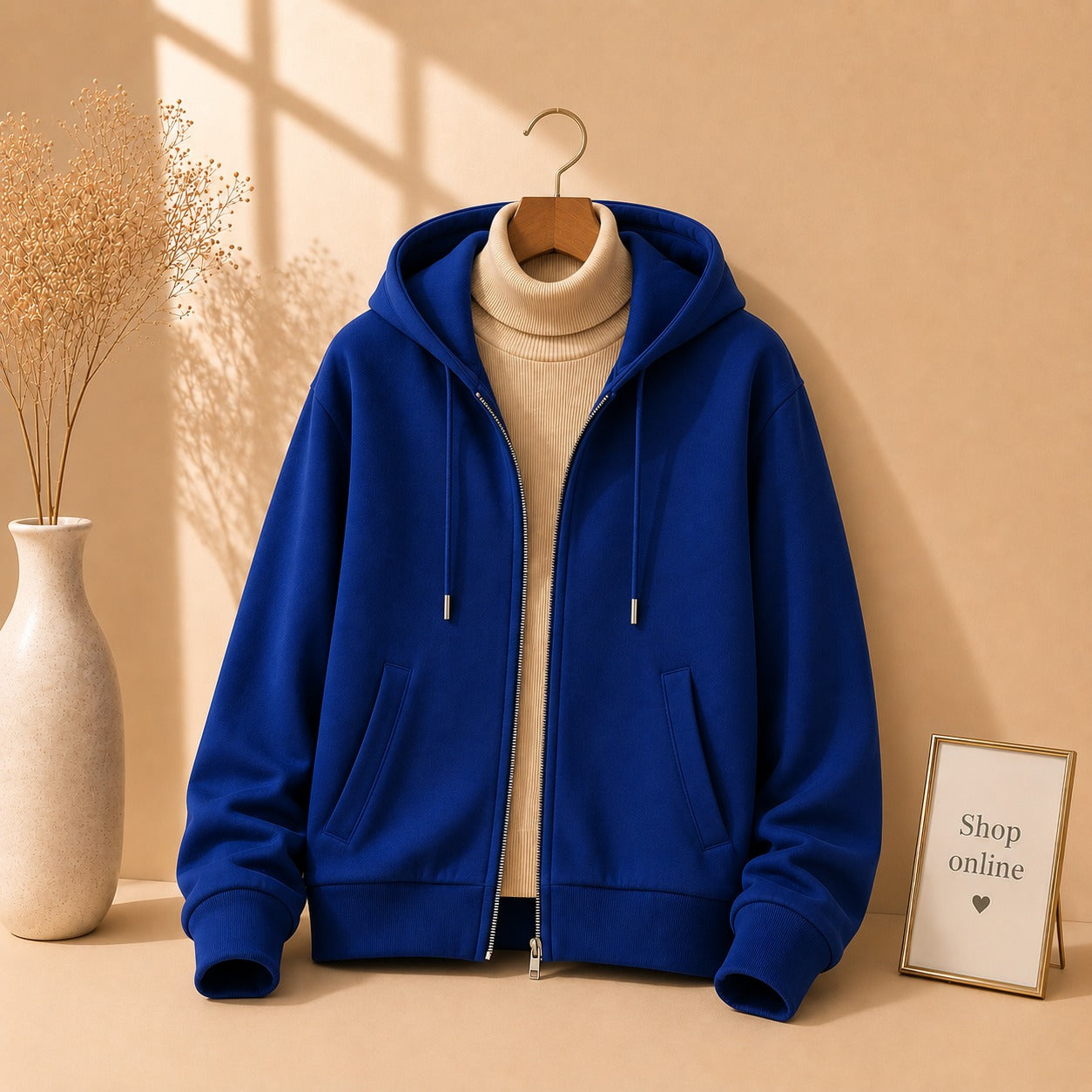 Royal Blue Zipper With Beige Highneck