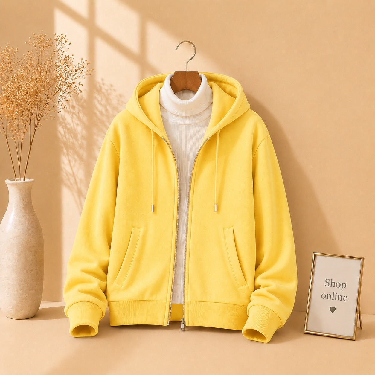 Yellow Zipper With White Highneck