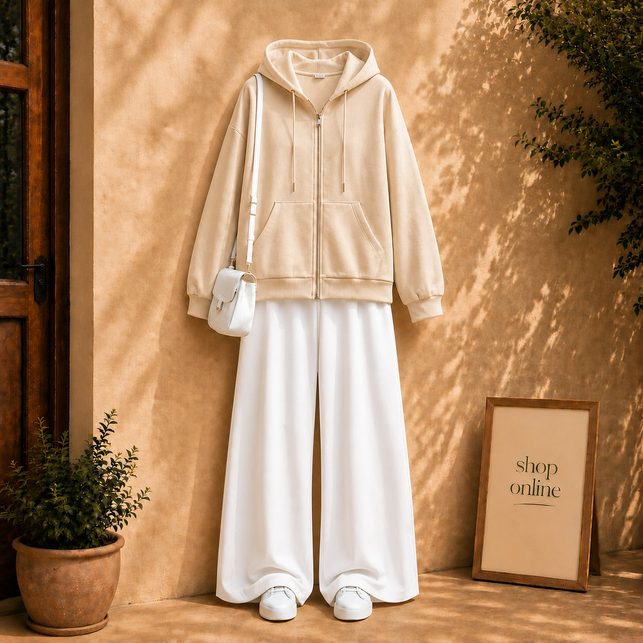Beige Zipper with White Flapper