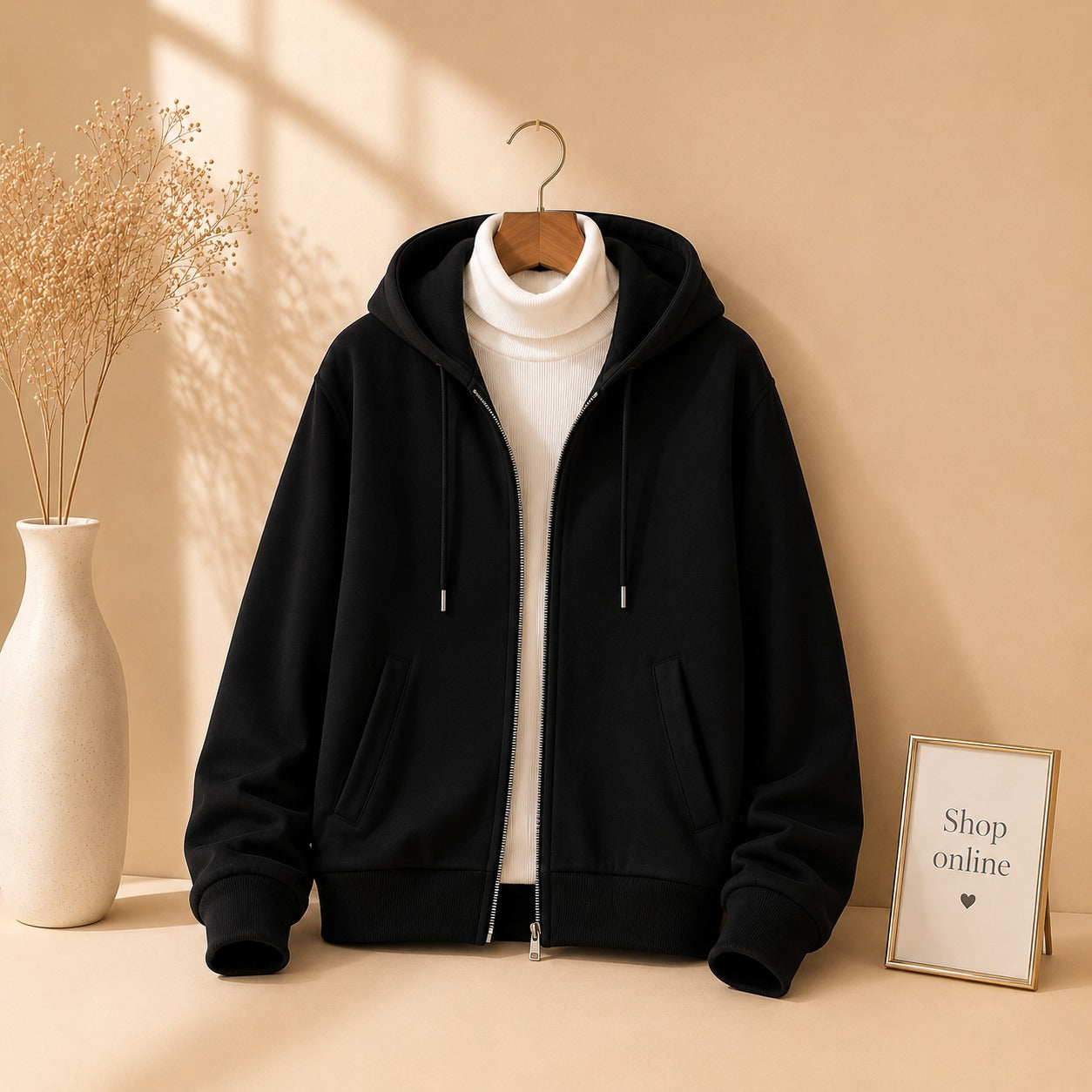 Black Zipper With White Highneck