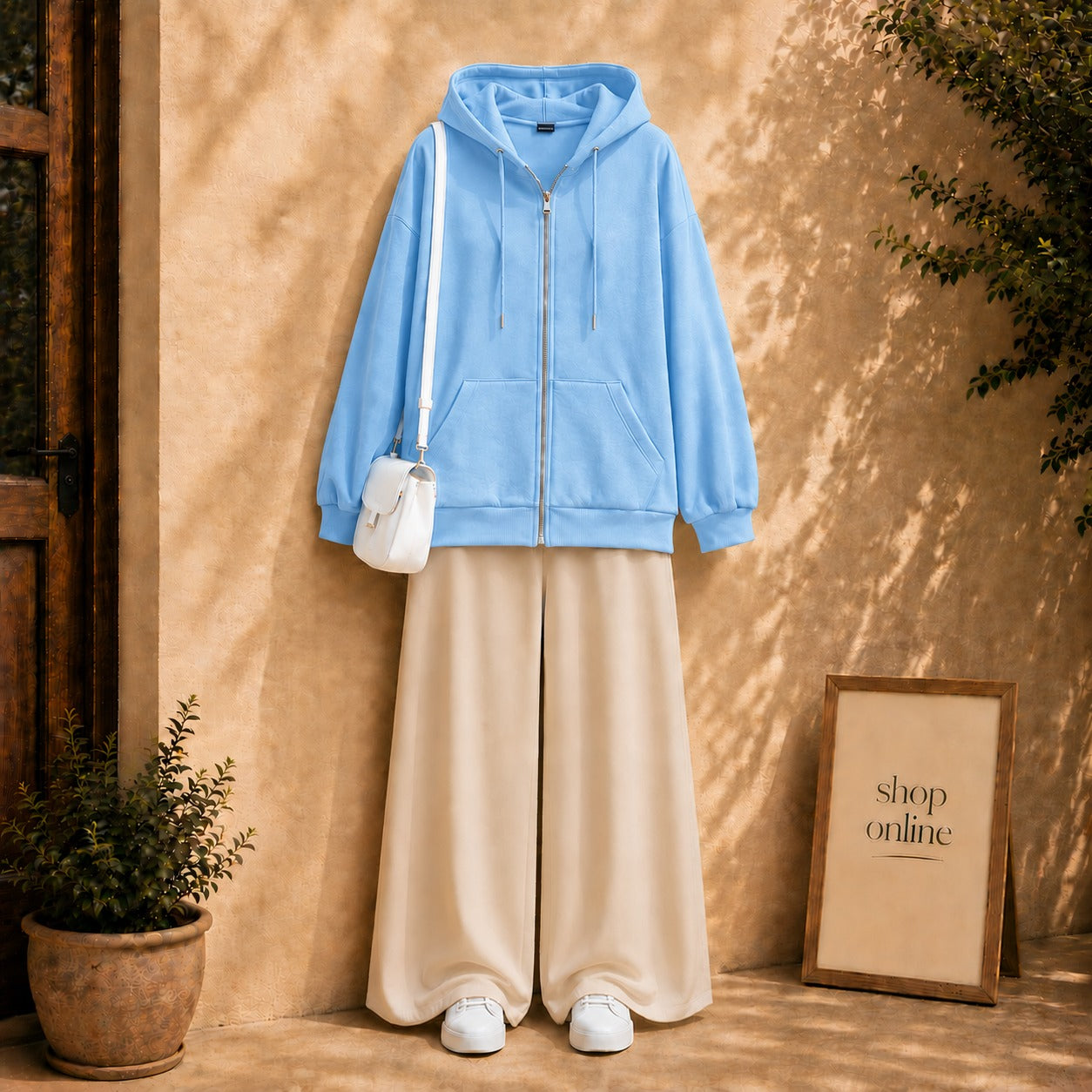 Sky blue Zipper with Beige Flapper