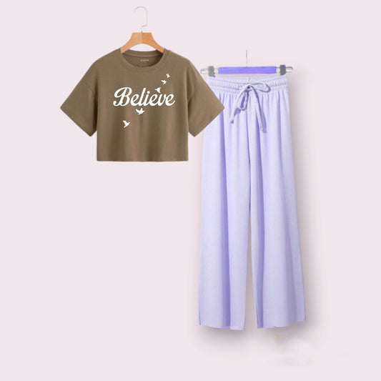 LILAC FLAPPER-BROWN CROP TEE BELIEVE BUTTERFLY